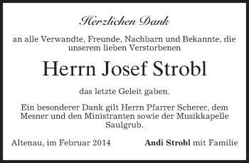 Todesanzeige von Josef Strobl von merkurtz