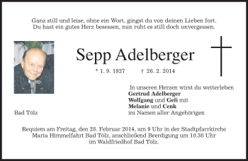 Todesanzeige von Sepp Adelberger von merkurtz
