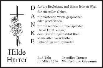 Todesanzeige von Hilde Harrer von merkurtz