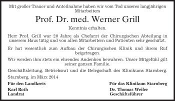 Todesanzeige von Werner Grill von merkurtz