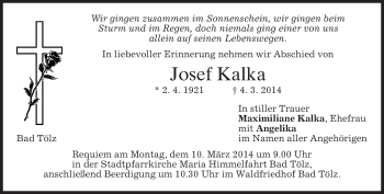 Todesanzeige von Josef Kalka von merkurtz