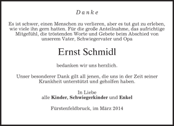 Todesanzeige von Ernst Schmidl von merkurtz
