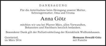 Todesanzeige von Anna Götz von merkurtz