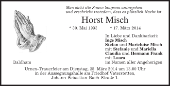 Todesanzeige von Horst Misch von merkurtz