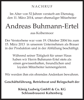 Todesanzeige von Andreas Buhmann-Ertel von merkurtz