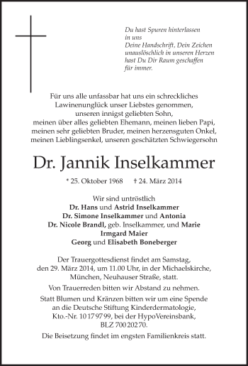 Todesanzeige von Jannik Inselkammer von merkurtz