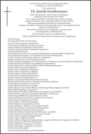 Todesanzeige von Jannik Inselkammer von merkurtz