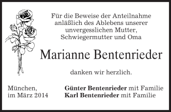Todesanzeige von Marianne Bentenrieder von merkurtz