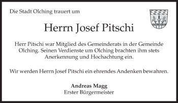 Todesanzeige von Josef Pitschi von merkurtz