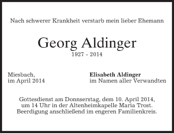 Todesanzeige von Georg Aldinger von merkurtz
