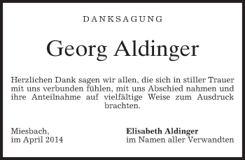 Todesanzeige von Georg Aldinger von merkurtz