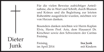 Todesanzeige von Dieter Junk von merkurtz