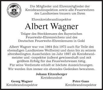 Todesanzeige von Albert Wagner von merkurtz
