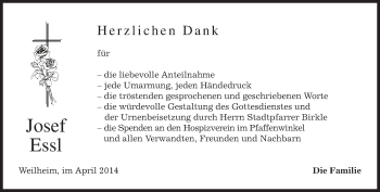 Todesanzeige von Josef Essel von merkurtz