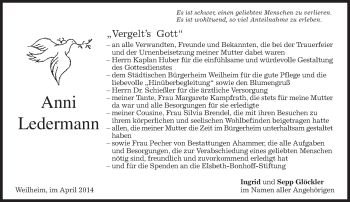 Todesanzeige von Anni Ledermann von merkurtz