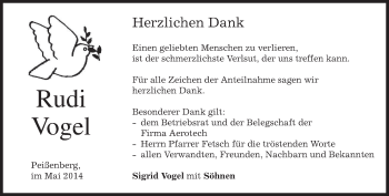 Todesanzeige von Rudi Vogel von merkurtz