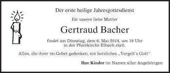 Todesanzeige von Gertraud Bacher von merkurtz