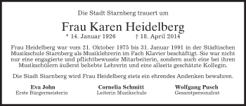 Todesanzeige von Karen Heidelberg von merkurtz