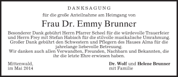 Todesanzeige von Emmy Brunner von merkurtz