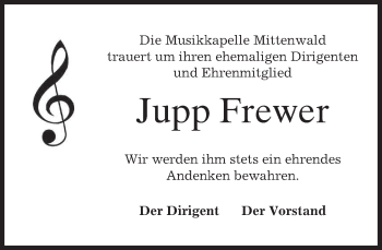 Todesanzeige von Jupp Frewer von merkurtz