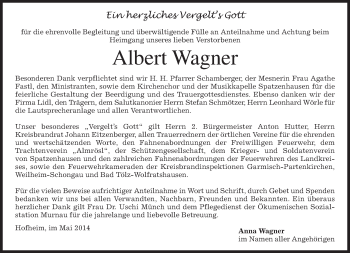 Todesanzeige von Albert Wagner von merkurtz