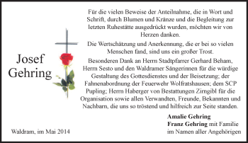 Todesanzeige von Josef Gehring von merkurtz