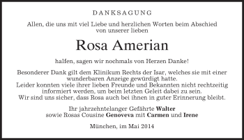 Todesanzeige von Rosa Amerian von merkurtz