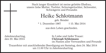 Todesanzeige von Heike Schlotmann von merkurtz