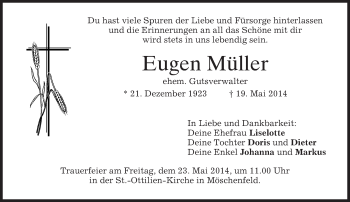 Todesanzeige von Eugen Müller von merkurtz