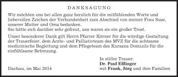 Todesanzeige von Suse Eßlinger von merkurtz