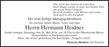 Todesanzeige von Hermann Heidner von merkurtz