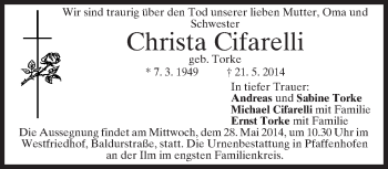 Todesanzeige von Christa Cifarelli von merkurtz