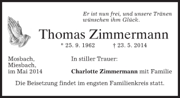 Todesanzeige von Thomas Zimmermann von merkurtz