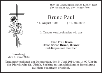 Todesanzeige von Bruno Paul von merkurtz