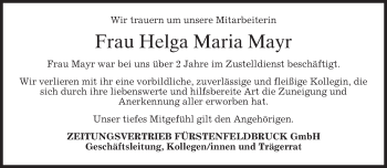 Todesanzeige von Helga Maria Mayr von merkurtz