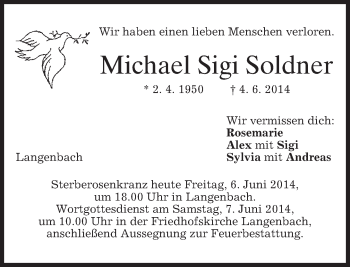 Todesanzeige von Michael Sigi Soldner von merkurtz