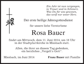 Todesanzeige von Rosa Bauer von merkurtz