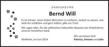 Todesanzeige von Bernd Will von merkurtz