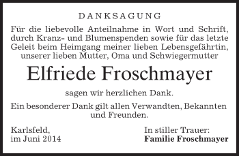 Todesanzeige von Elfriede Froschmayer von merkurtz