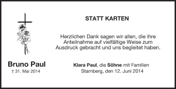 Todesanzeige von Bruno Paul von merkurtz
