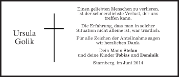 Todesanzeige von Ursula Golik von merkurtz