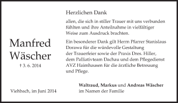 Todesanzeige von Manfred Wäscher von merkurtz