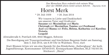 Todesanzeige von Horst Merk von merkurtz