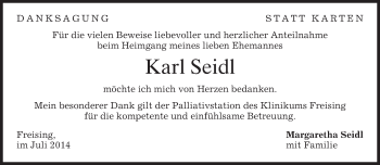 Todesanzeige von Karl Seidl von merkurtz