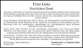 Todesanzeige von Fritz Götz von merkurtz