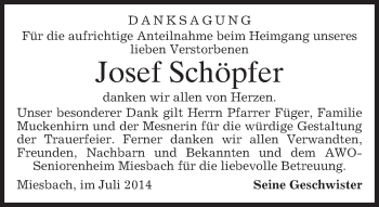 Todesanzeige von Josef Schöpfer von merkurtz