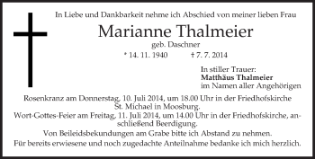 Todesanzeige von Marianne Thalmeier von merkurtz
