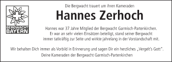 Todesanzeige von Hannes Zerhoch von merkurtz