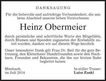 Todesanzeige von Heinz Obermeier von merkurtz