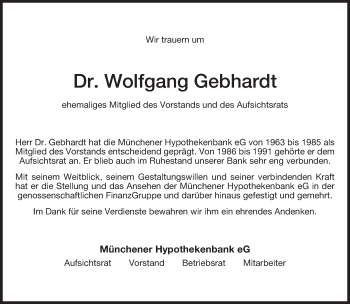 Todesanzeige von Wolfgang Gebhardt von merkurtz
